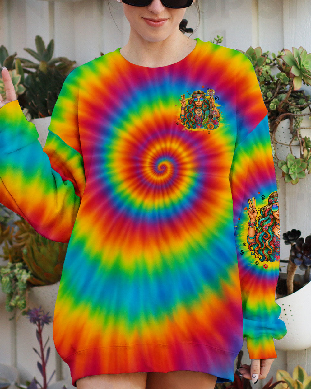She is Sunshine Just Like a Rainbow After the Rain Tie Dye Hippie Girl AOP Shirts _6_ tMWxJ