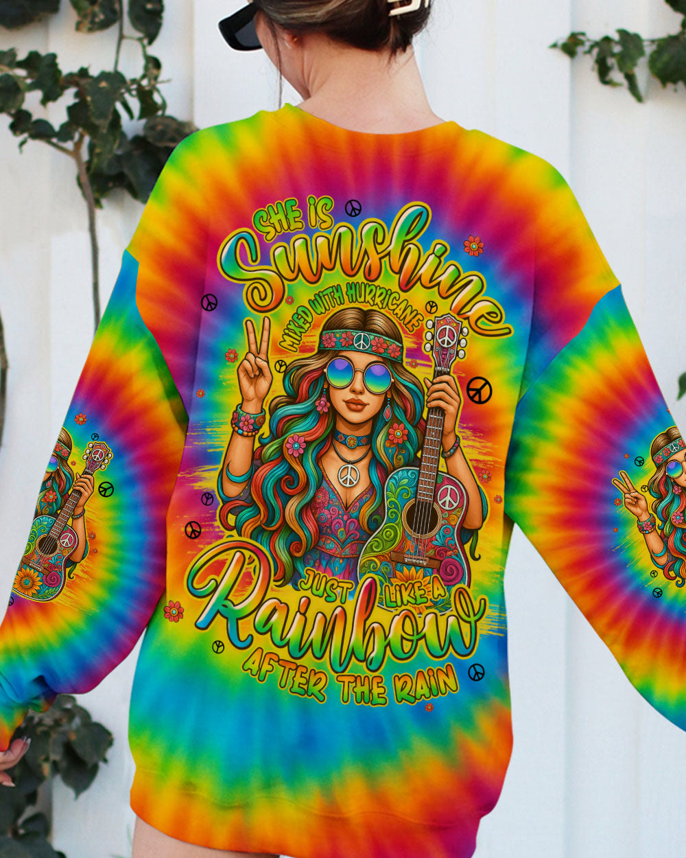 She is Sunshine Just Like a Rainbow After the Rain Tie Dye Hippie Girl AOP Shirts _7_ fHDSU