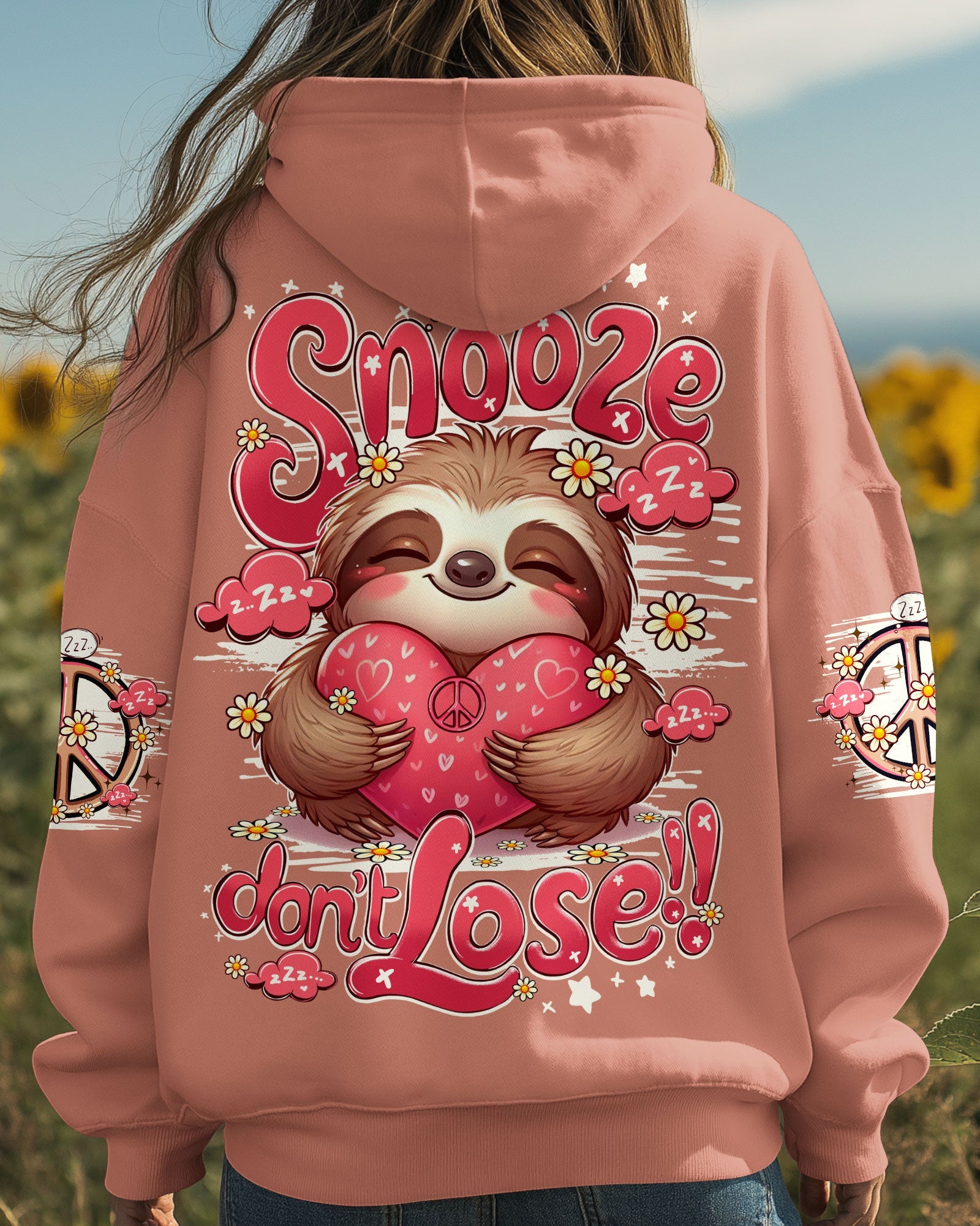 Snooze Dont Lose Sloth Cute Peaceful Sloth with Heart _26 Flowers Design AOP Shirts _5_ Gibyp