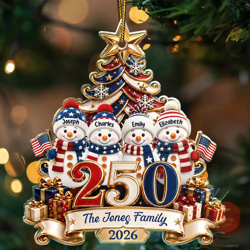 Snowman250YearsOfFreedomAmericaAnniversary PersonalizedCustomShapedAcrylicOrnament LV432 NAH6185 MK2