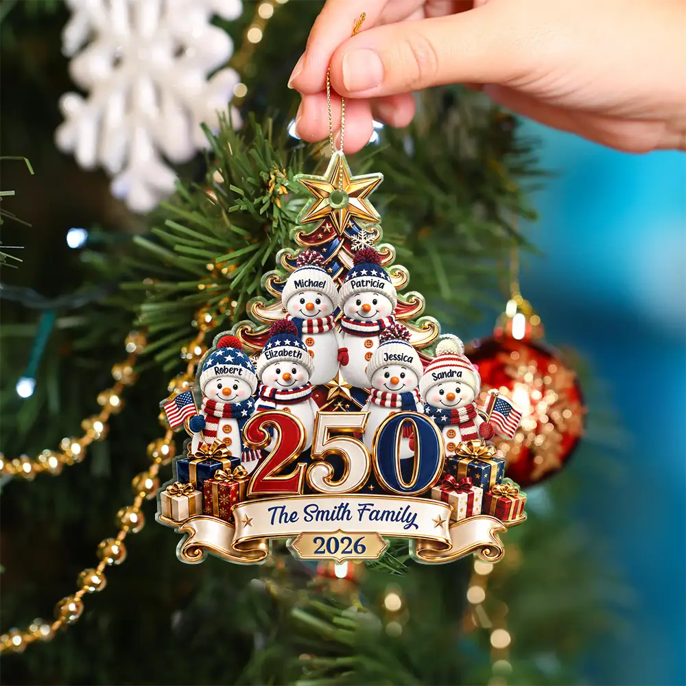 Snowman250YearsOfFreedomAmericaAnniversary PersonalizedCustomShapedAcrylicOrnament LV432 NAH6185 MK3