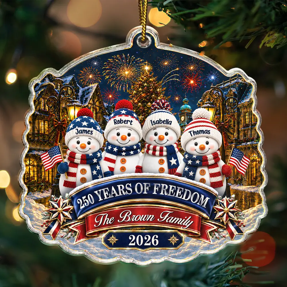 SnowmanFamily250YearsOfFreedomAnniversary PersonalizedCustomShapedAcrylicOrnament AT2326 NAH6237 MK 2
