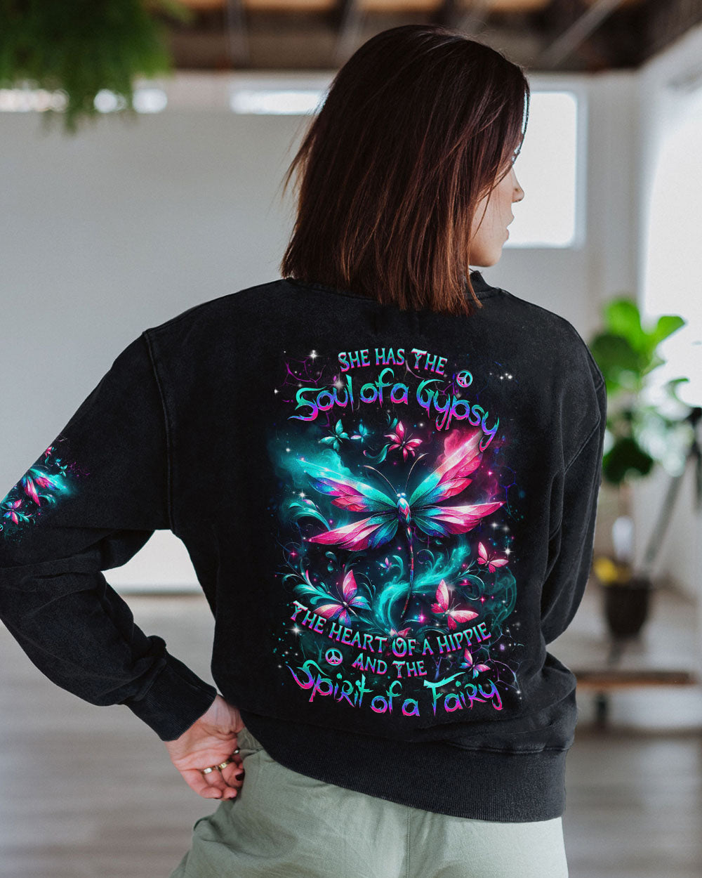 Soul of a Gypsy Heart of a Hippie Spirit of a Fairy Neon Butterfly Hippie AOP Shirts _9_ 2oKed