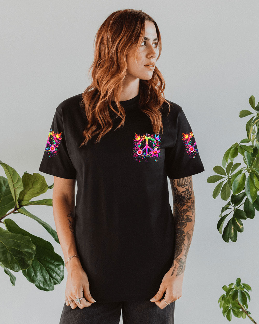 Soul of a Gypsy Heart of a Hippie Spirit of a Fairy Neon Flowers Peace Symbol AOP Shirts _9_ RIP1V