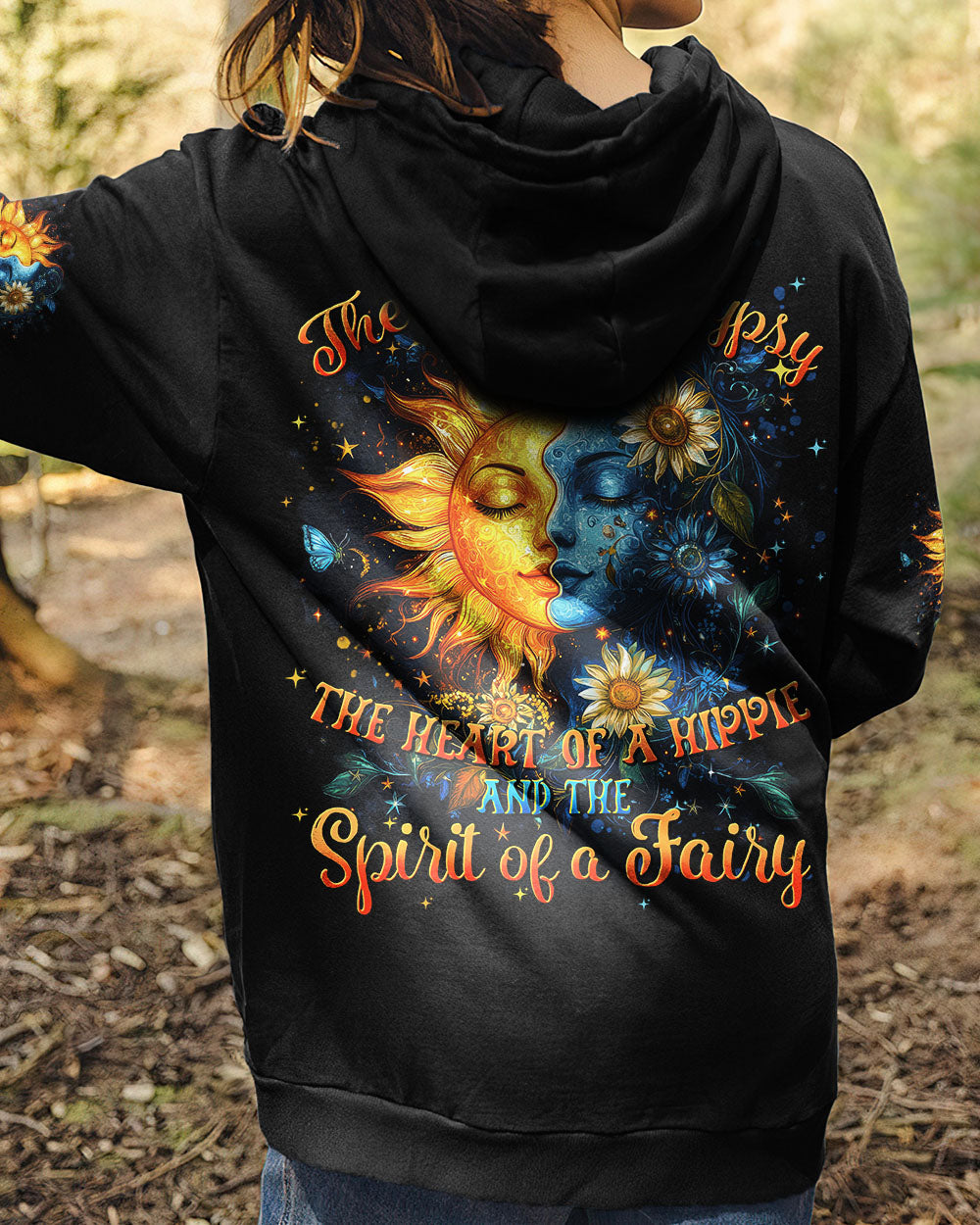 Soul of a Gypsy Heart of a Hippie Spirit of a Fairy Sun Moon Floral Graphic AOP Shirts _12_ OFdQ6