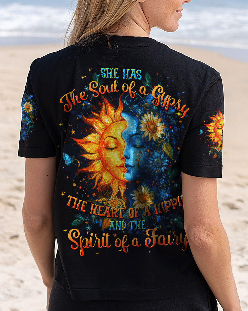 Soul of a Gypsy Heart of a Hippie Spirit of a Fairy Sun Moon Floral Graphic AOP Shirts _3_ 6Ixpv