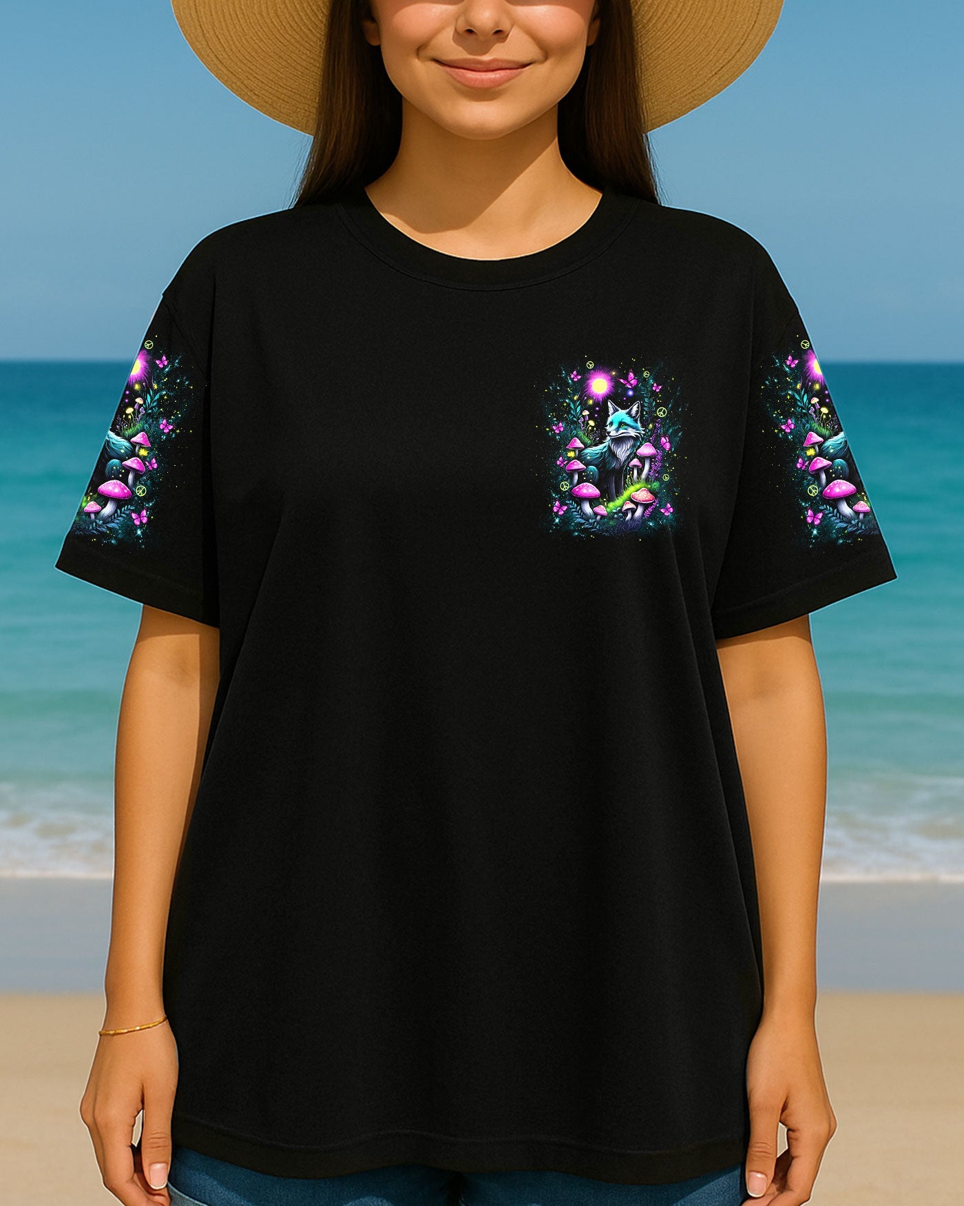 Soul of a Gypsy Heart of a Hippie Spirit of a Fox Fox with Peace _26 Mushroom Design AOP Shirts _15_ em3UZ