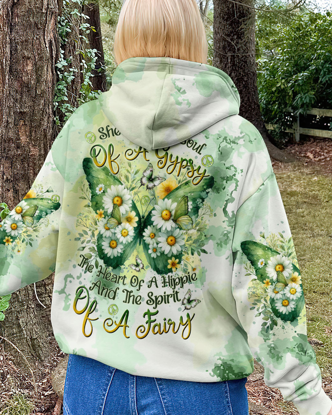 Soul of a Gypsy Heart of a Hippie the Spirit of a Fairy Green Tie Dye Butterfly Daisy AOP Shirts _10_ J5hQd