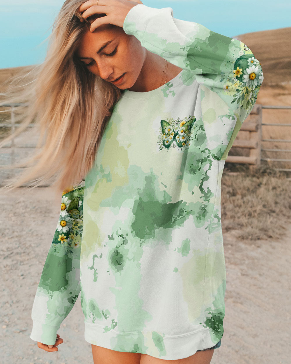 Soul of a Gypsy Heart of a Hippie the Spirit of a Fairy Green Tie Dye Butterfly Daisy AOP Shirts _4_ UN88N