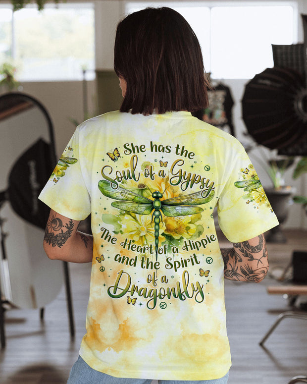 Soul of a Gypsy - Hippie Heart Dragonfly Tie Dye Graphic Tee - AOP Shirts