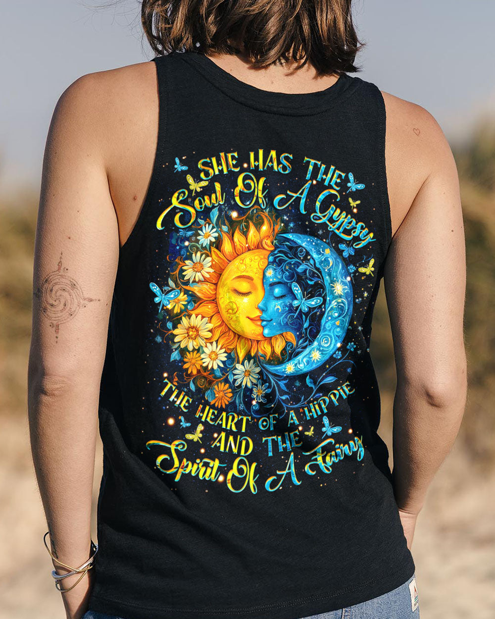 Soul of a Gypsy Hippie of a Heart Spirit of a Fairy Sun and Moon Floral AOP Shirts _11_ 7w53A