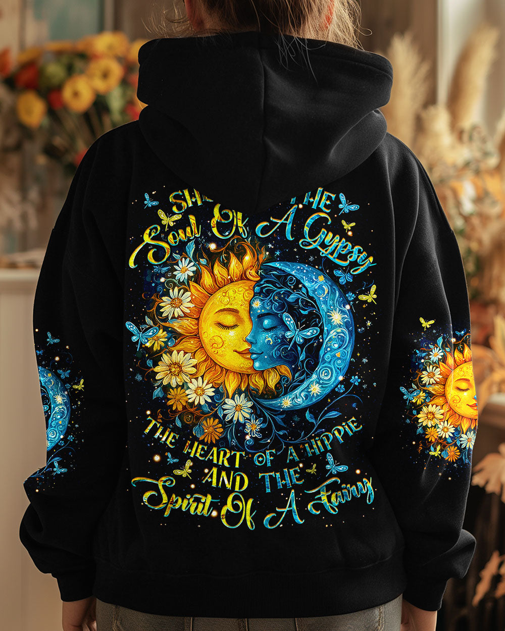 Soul of a Gypsy Hippie of a Heart Spirit of a Fairy Sun and Moon Floral AOP Shirts _12_ 6PQpT