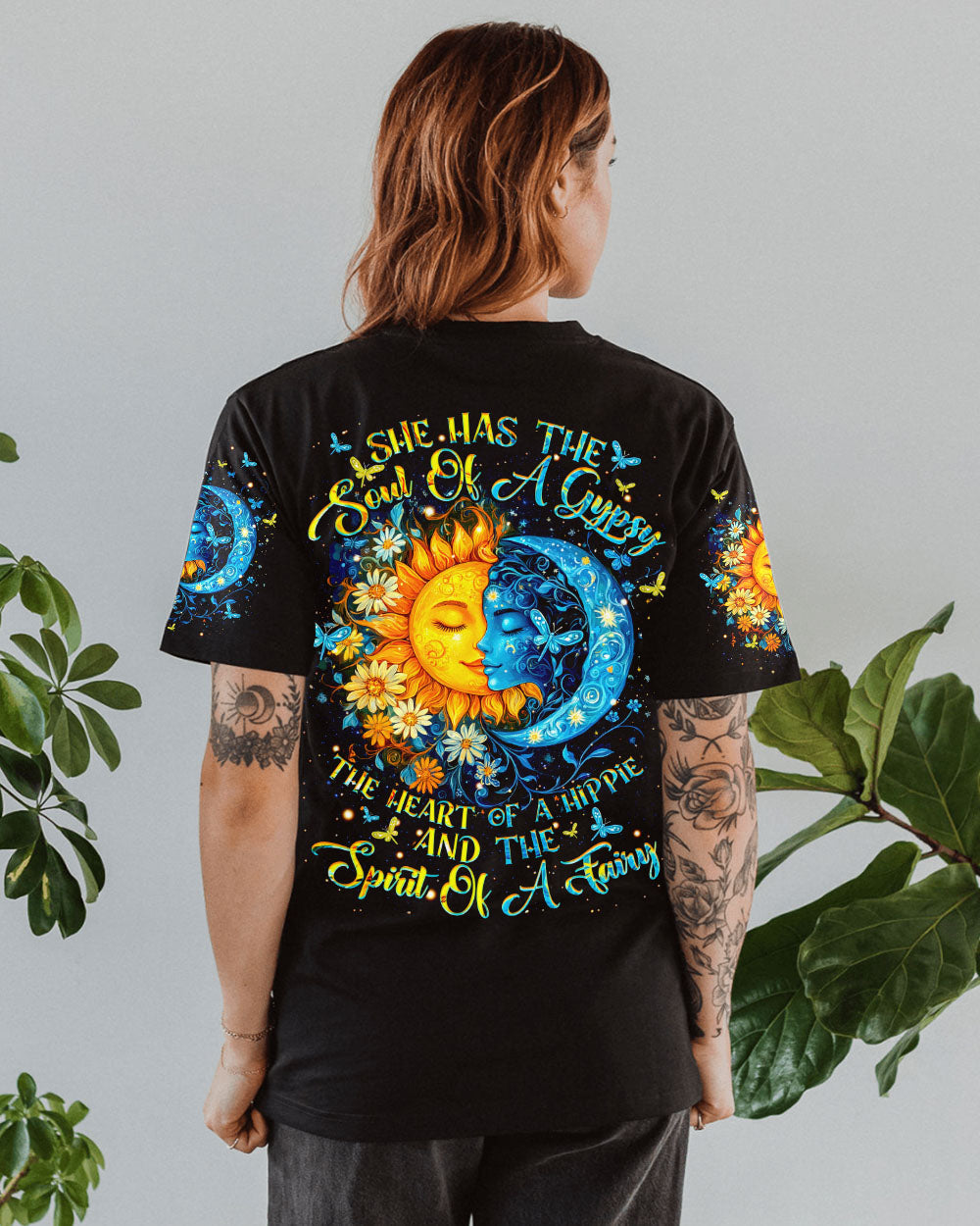 Soul of a Gypsy Hippie of a Heart Spirit of a Fairy Sun and Moon Floral AOP Shirts _1_ ohgCN