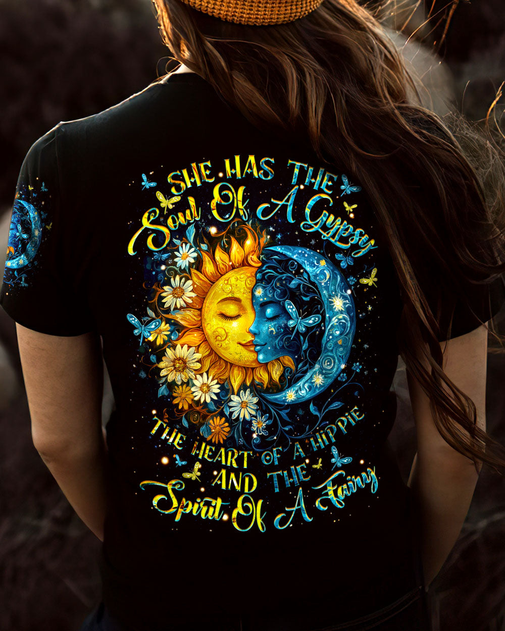 Soul of a Gypsy Hippie of a Heart Spirit of a Fairy Sun and Moon Floral AOP Shirts _3_ AmrXQ