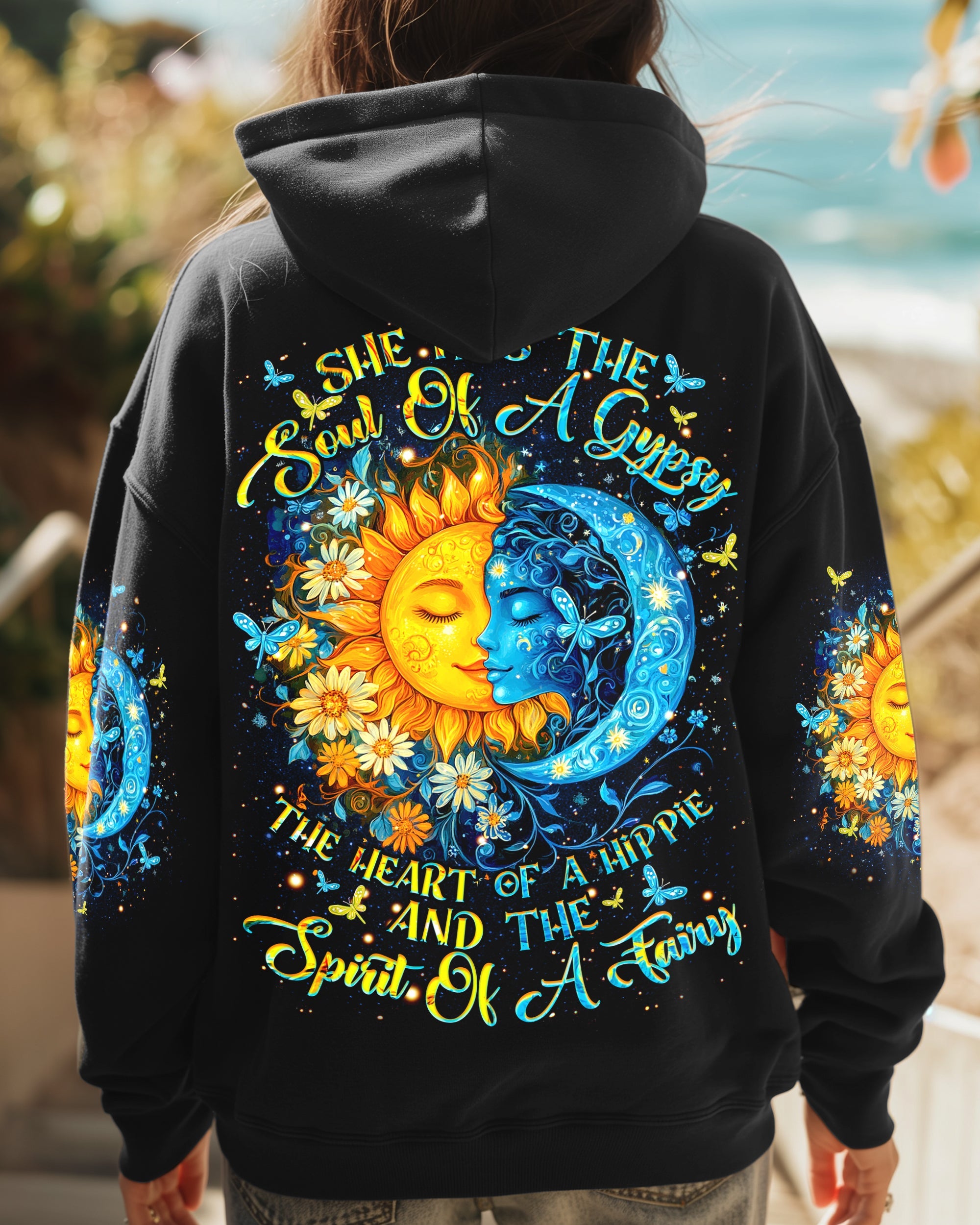 Soul of a Gypsy Hippie of a Heart Spirit of a Fairy Sun and Moon Floral AOP Shirts _5_ QFSrb
