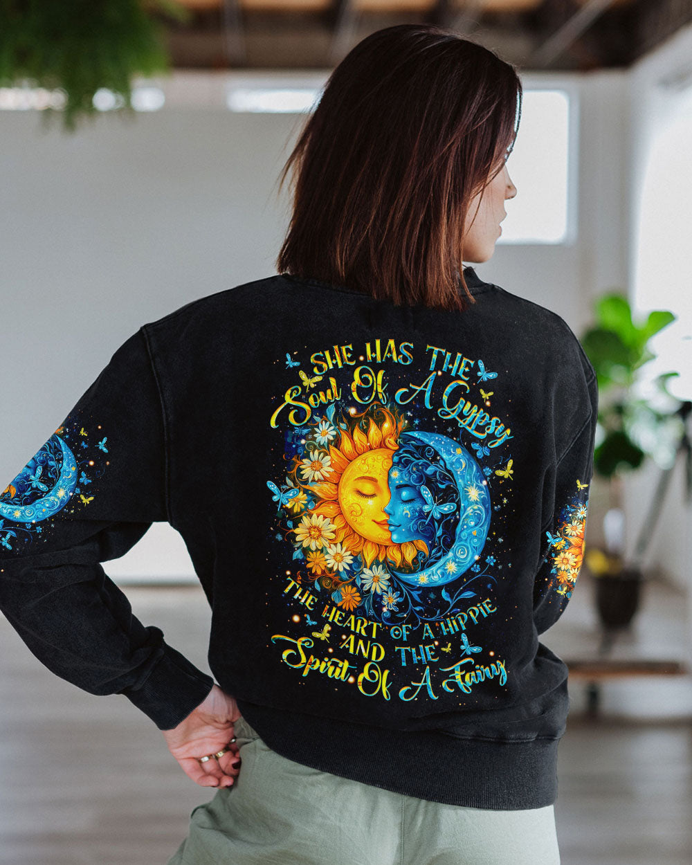 Soul of a Gypsy Hippie of a Heart Spirit of a Fairy Sun and Moon Floral AOP Shirts _7_ VS4b2