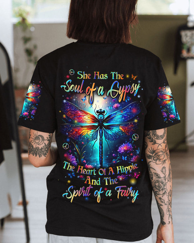 Soul of a Gypsy & Spirit of a Fairy Hippie - Boho Dragonfly Tee for Women - AOP Shirts