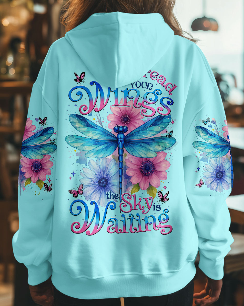 Spread Your Wings the Sky is Waiting Dragonfly Floral Nature Graphic AOP Shirts _7_ FuzcE
