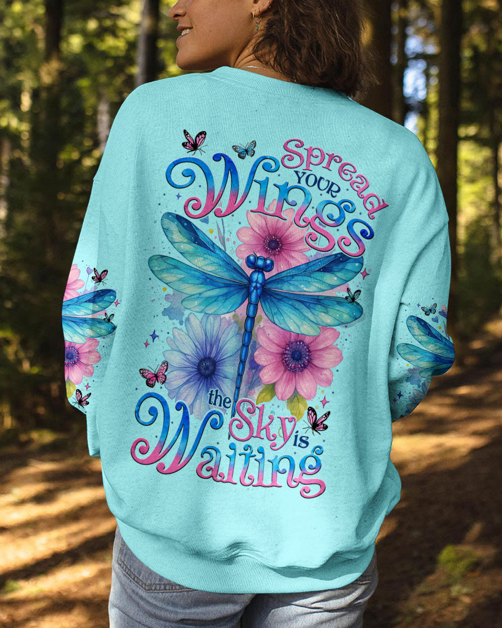 Spread Your Wings the Sky is Waiting Dragonfly Floral Nature Graphic AOP Shirts _9_ zpbmC