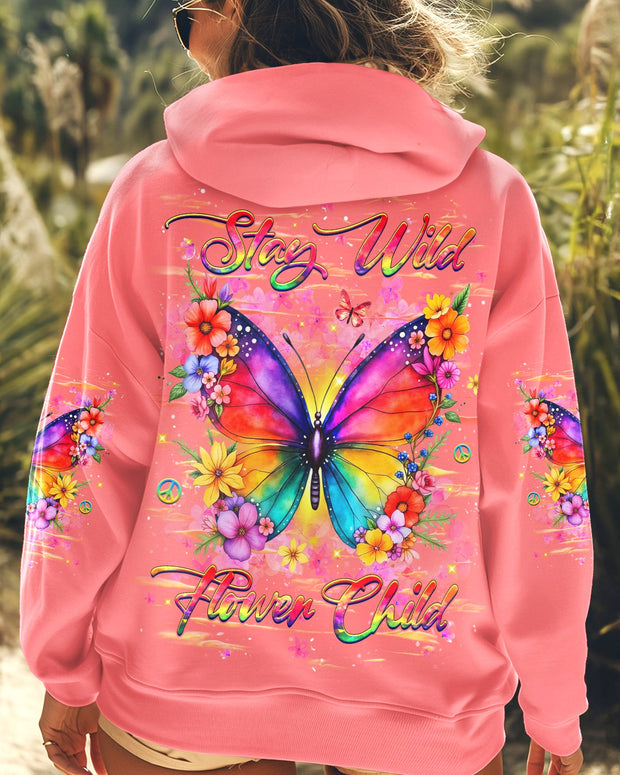 Stay Wild Flower Child - Colorful Hippie Butterfly and Floral Graphic - AOP Shirts