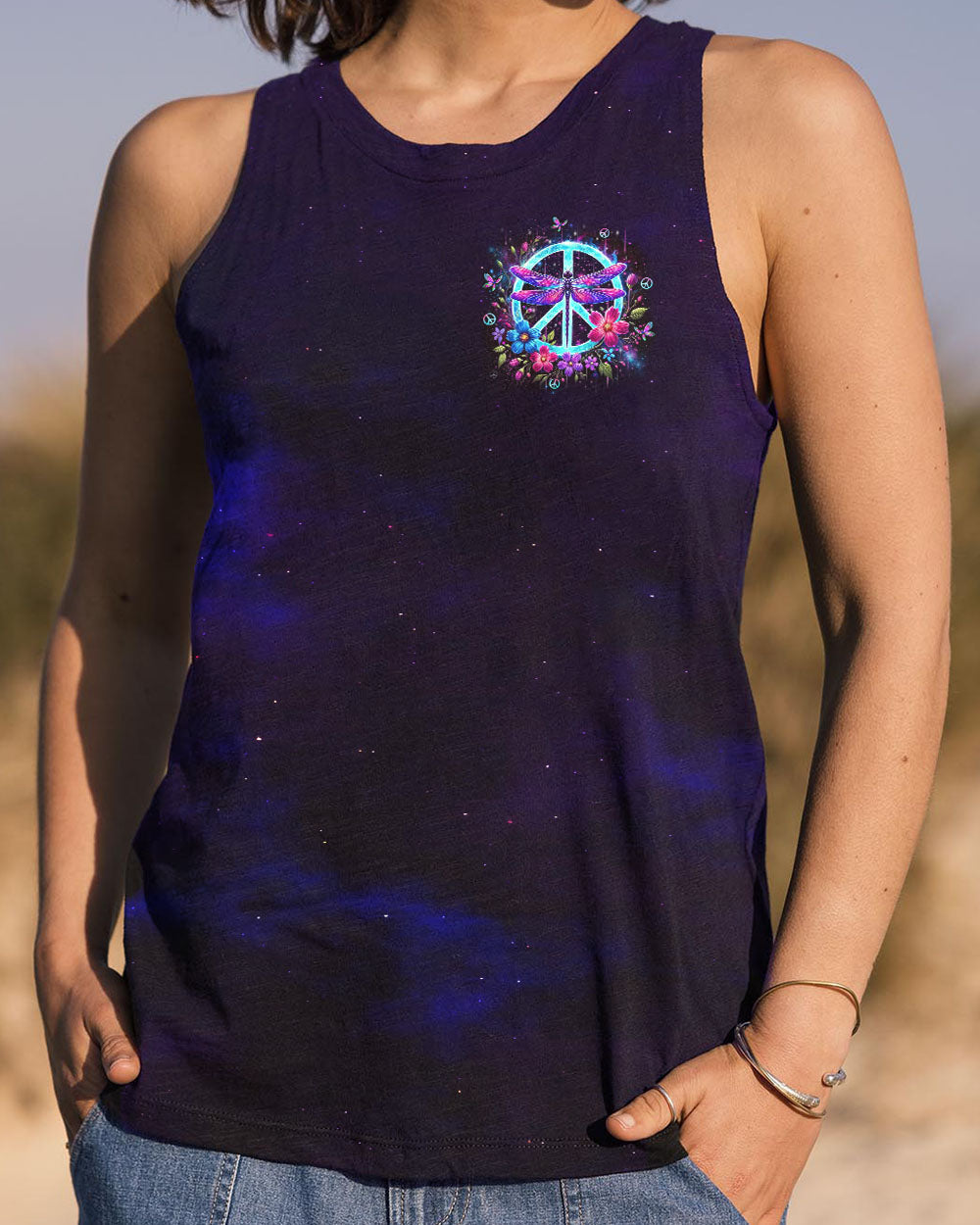 Stay Wild Flower Child Neon Dragonfly Peace Sign Hippie AOP Shirts _10_ 82U40