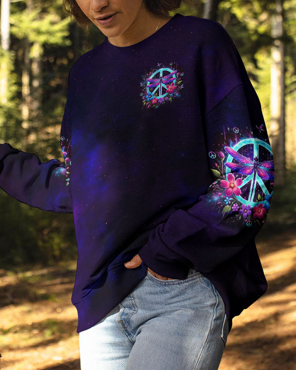 Stay Wild Flower Child Neon Dragonfly Peace Sign Hippie AOP Shirts _6_ 99TWg