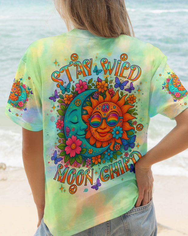 Stay Wild Moon Child - Hippie Sun and Moon Tie-Dye Design for Women - AOP Shirts