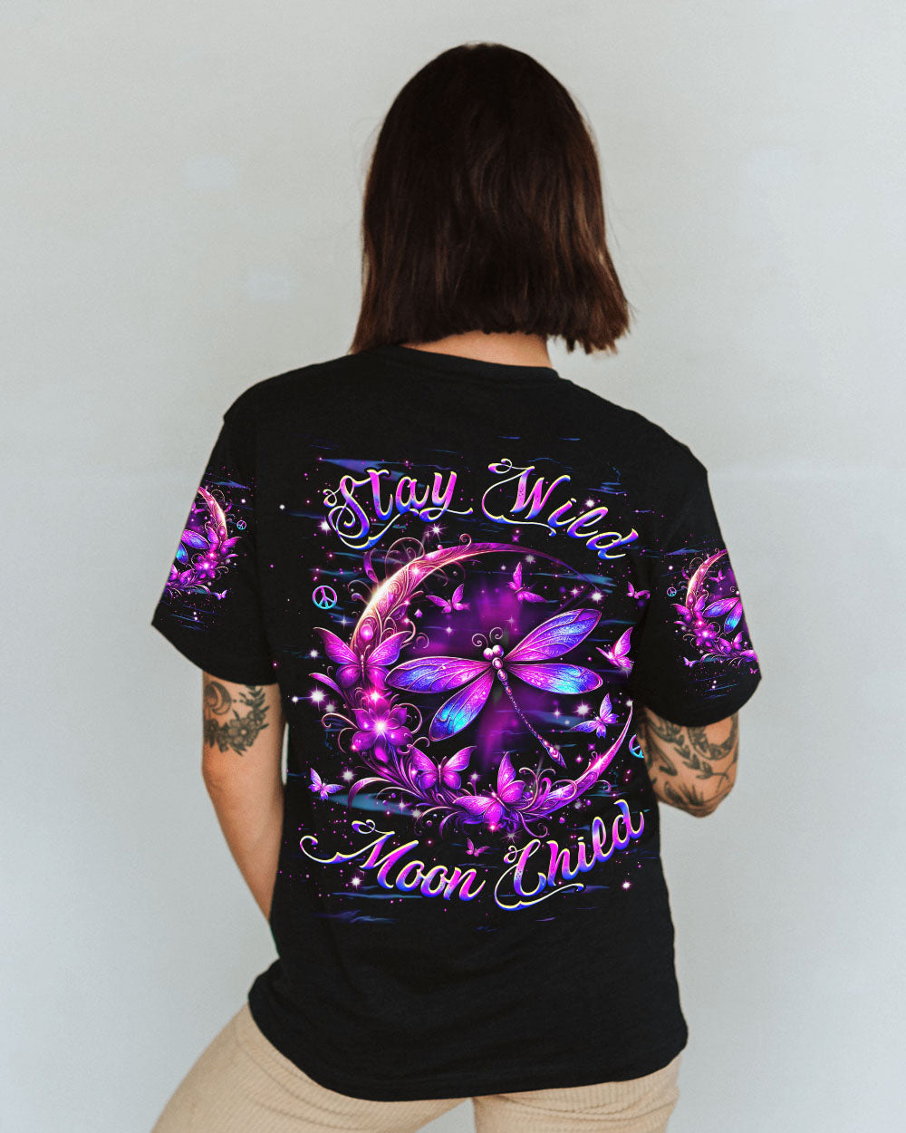 Stay Wild Moon Child Purple Dragonfly Butterfly Moon Galaxy AOP Shirts _10_ Jjn6n