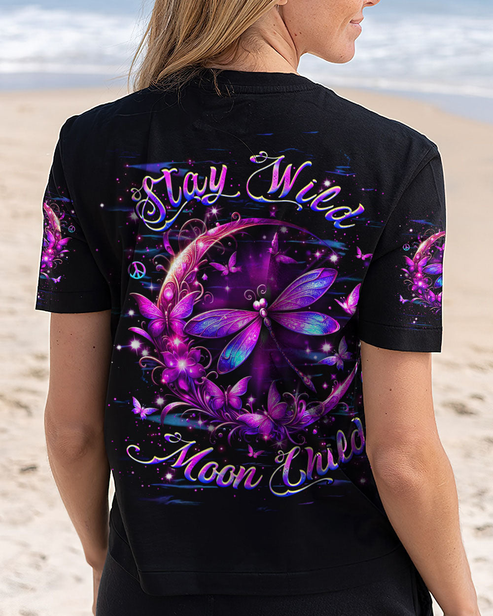 Stay Wild Moon Child Purple Dragonfly Butterfly Moon Galaxy AOP Shirts _12_ fE4he