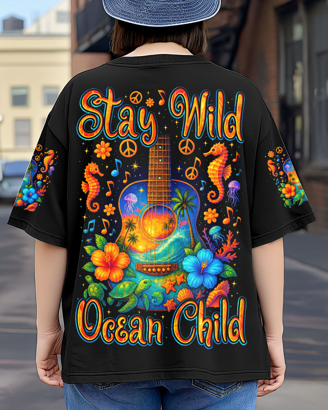 Stay Wild Ocean Child Tropical Guitar _26 Sea Turtle Hippie Tee for Women AOP Shirts _3_ 9JkHI