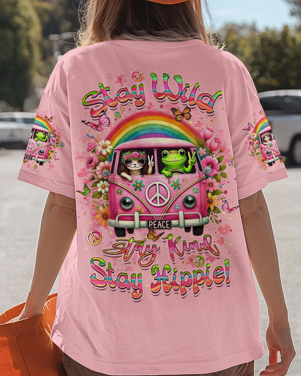 Stay Wild Stay Kind Stay Hippie - Retro Peace Car Frog Graphic - AOP Shirts