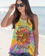 Take It Easy Sloth Peaceful Sloth with Tie Dye Flowers and Sunglasses Design AOP Shirts _9_ D4Ixc