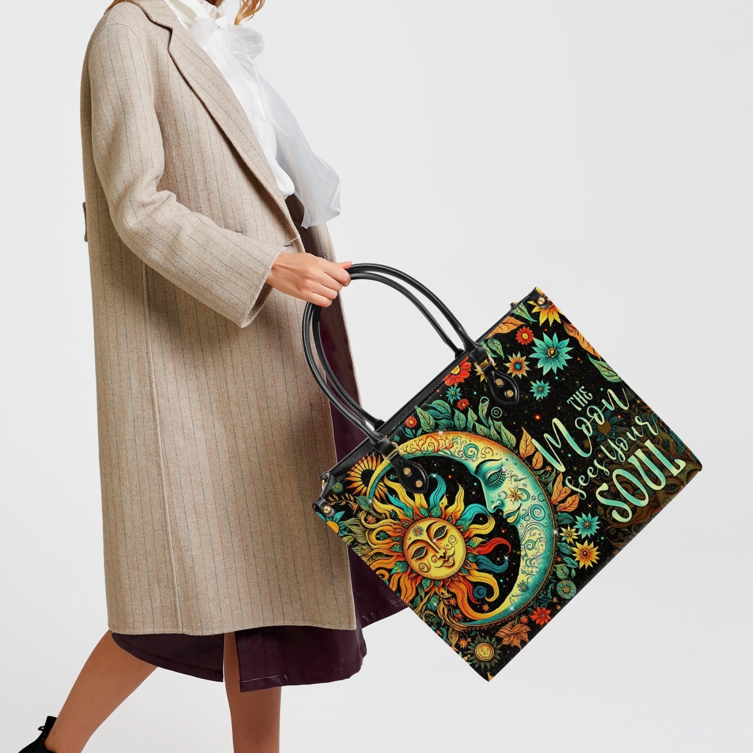 The Moon Sees Your Soul Sun and Moon Hippie Floral Leather Bag _4_ px8mf