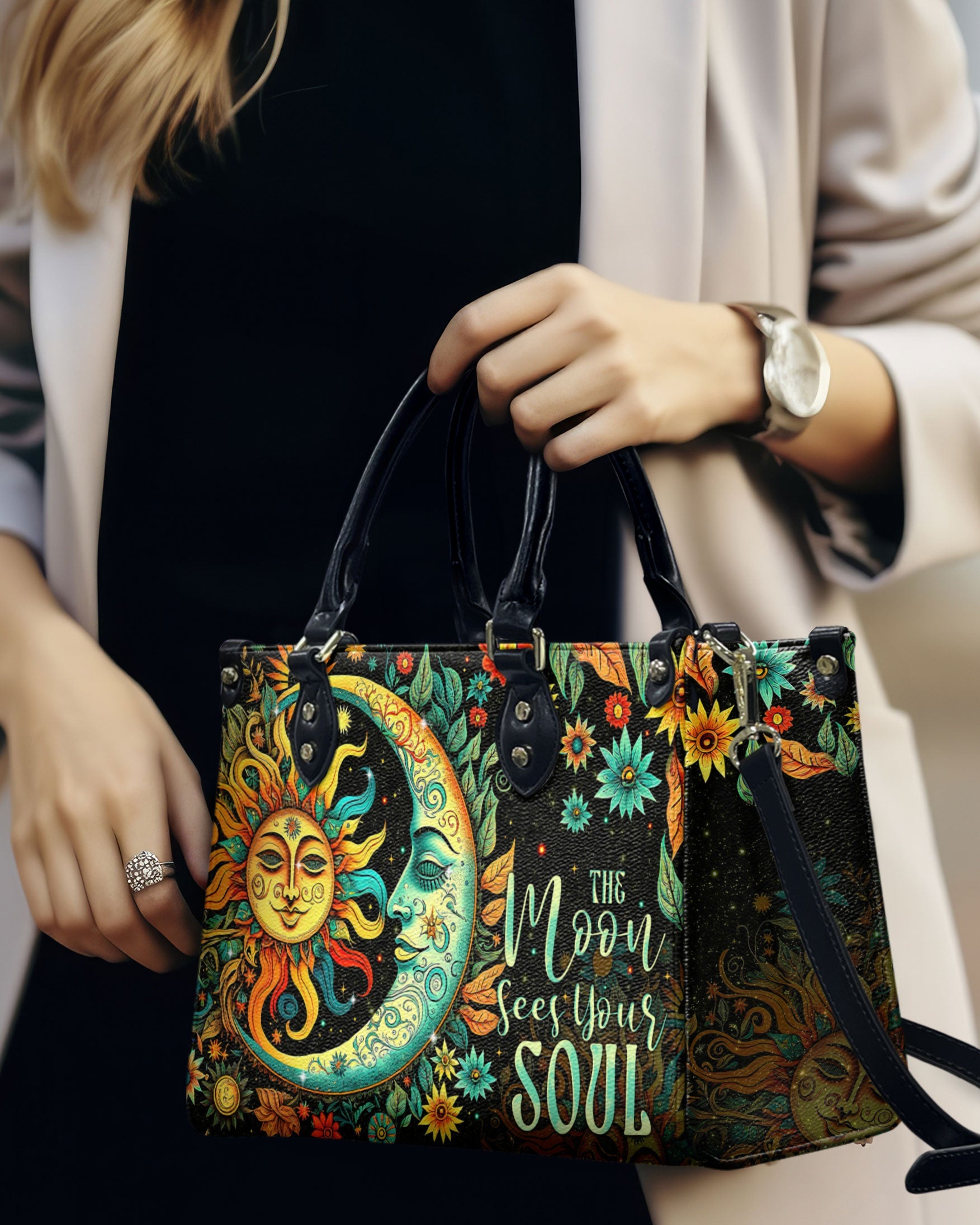 The Moon Sees Your Soul Sun and Moon Hippie Floral Leather Bag _8_ fa1vE