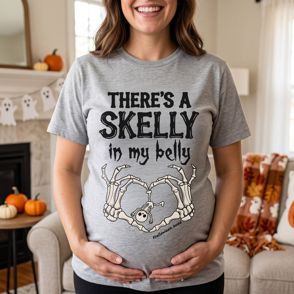 There_s_A_Skelly_In_My_Belly_Pregnancy_Announcement_Personalized_Shirt_1