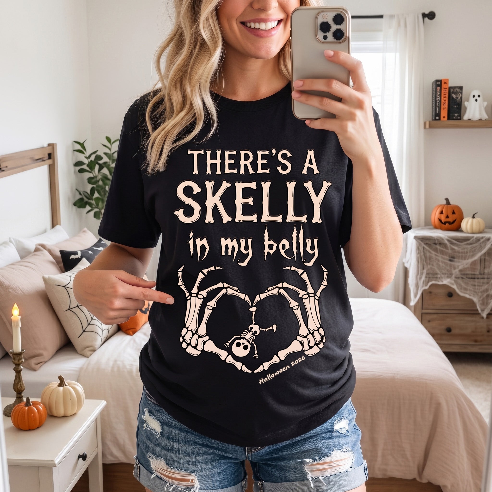 There_s_A_Skelly_In_My_Belly_Pregnancy_Announcement_Personalized_Shirt_2