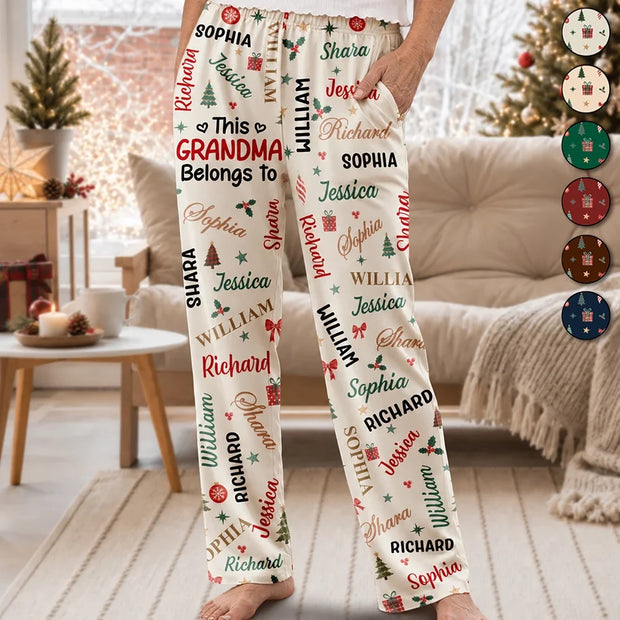This Grandma Mommy Belongs To Kid Names - Personalized Pajama Pants - Christmas Gifts For Her, Grandma