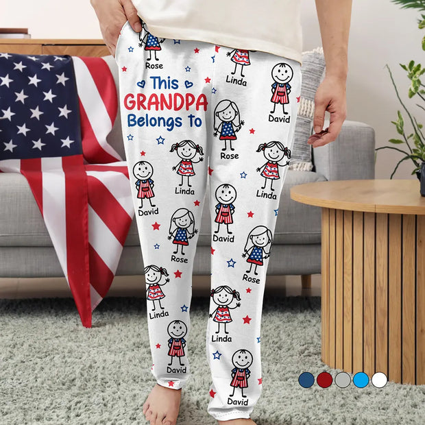 This Grandpa Dad Belongs To Kids Pet US Flag - Personalized Pajama Pants