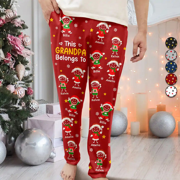 This Grandpa Grandma Belongs To Christmas Kid Stick Figures - Personalized Pajama Pants