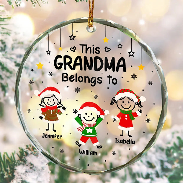 This Grandpa Grandma Belongs To Kids Pet - Personalized Circle Glass Ornament