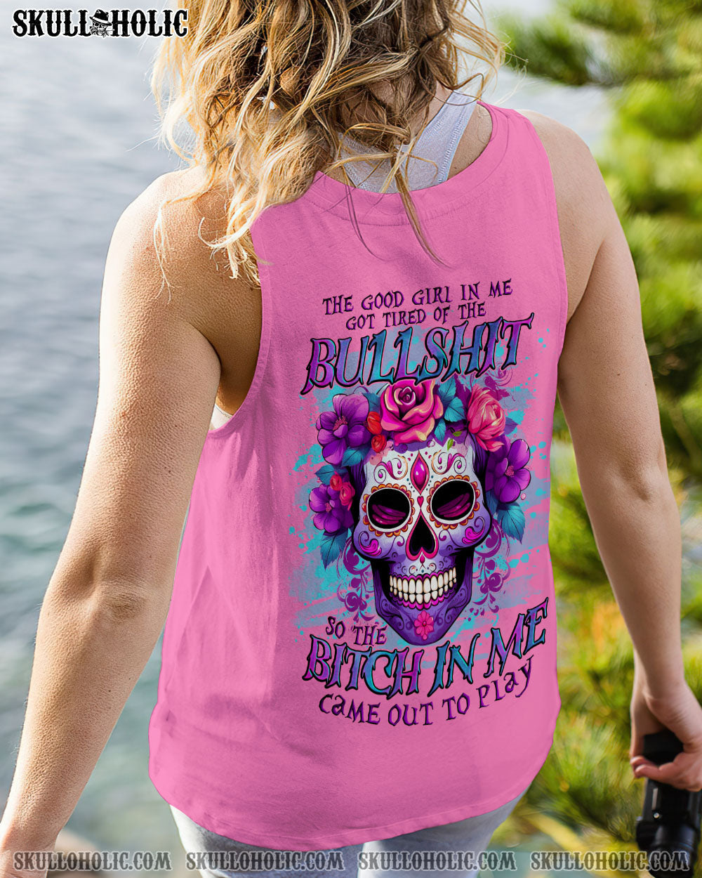 Tired of Bullshit Bitch in Me Came Out Floral Skull Attitude Graphic Pullover AOP Shirts _5_ aOt1E