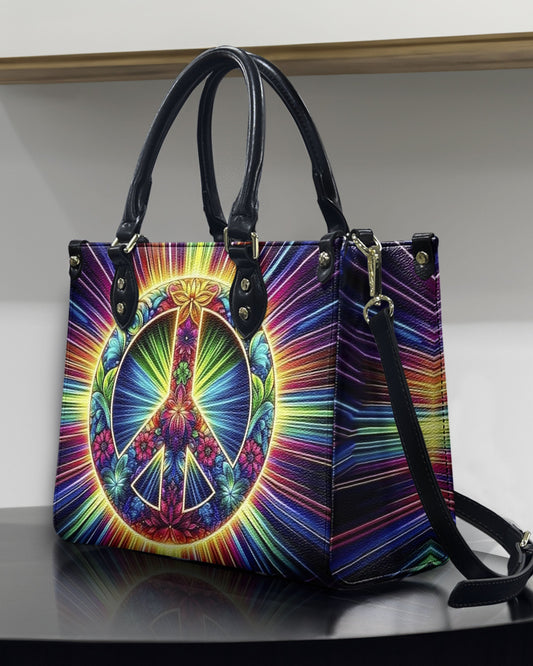 Trippy Psychedelic Floral Peace and Love Hippie Leather Bag Gift for Women _10_ IYFeK