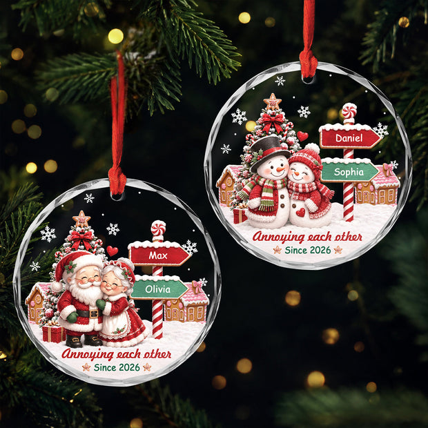 Annoying Each Other Since Snowman Couple - Personalized Glass Ornament - Christmas Gifts For Couples