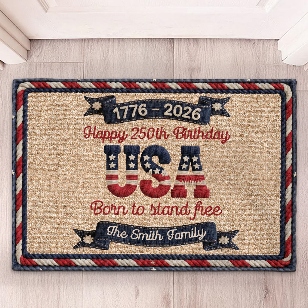 Usa 250Th Birthday Faux Yarn Pattern Personalized Doormat_1