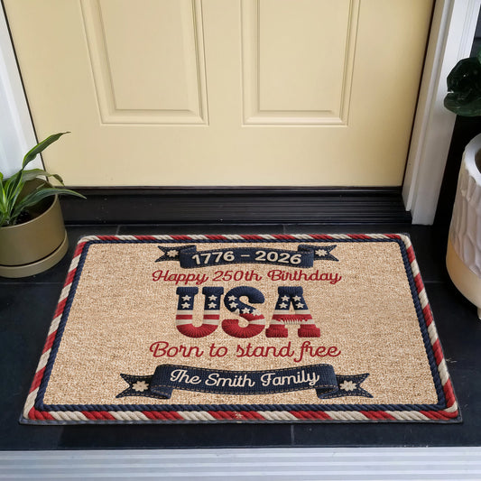 Usa 250Th Birthday Faux Yarn Pattern Personalized Doormat_2