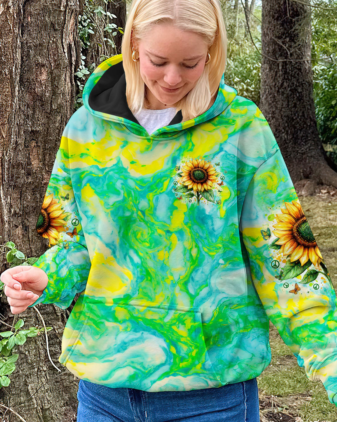 We Are All Hippies at Heart Sunflower Tie Dye Hippie Graphic AOP Shirts _11_ Hm5aH