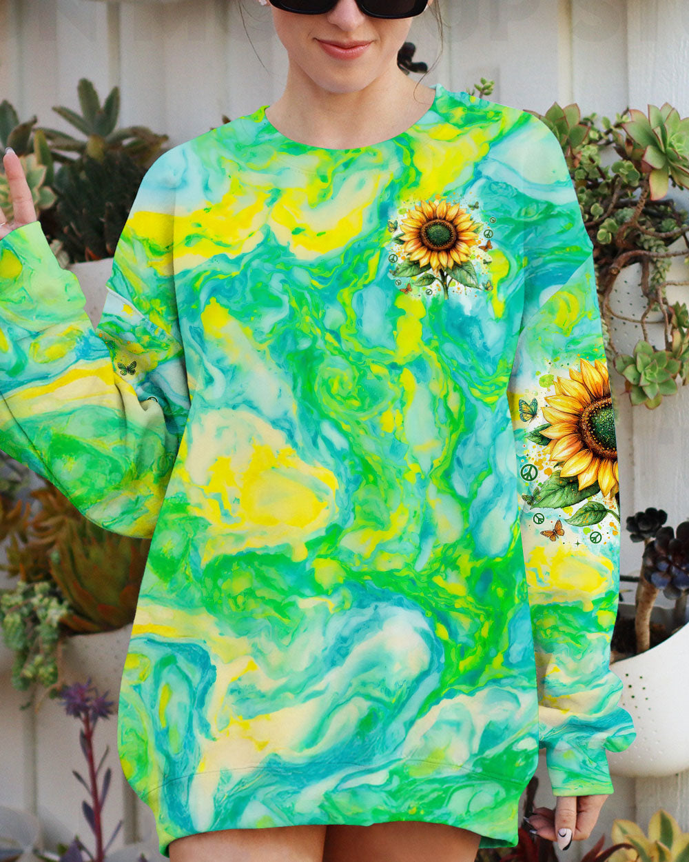 We Are All Hippies at Heart Sunflower Tie Dye Hippie Graphic AOP Shirts _13_ zcfED