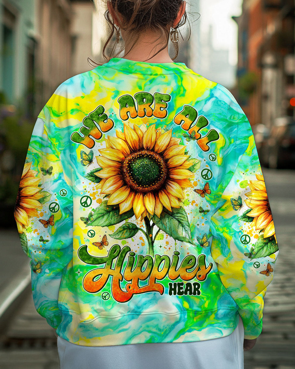 We Are All Hippies at Heart Sunflower Tie Dye Hippie Graphic AOP Shirts _1_ Equ0q