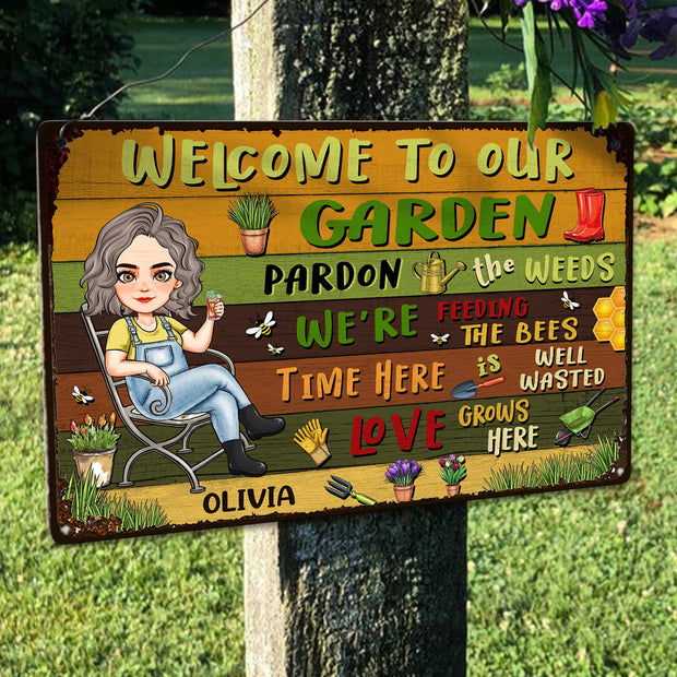 Welcome To Our Garden   - Personalized Metal Sign - Gift For Garden Lovers