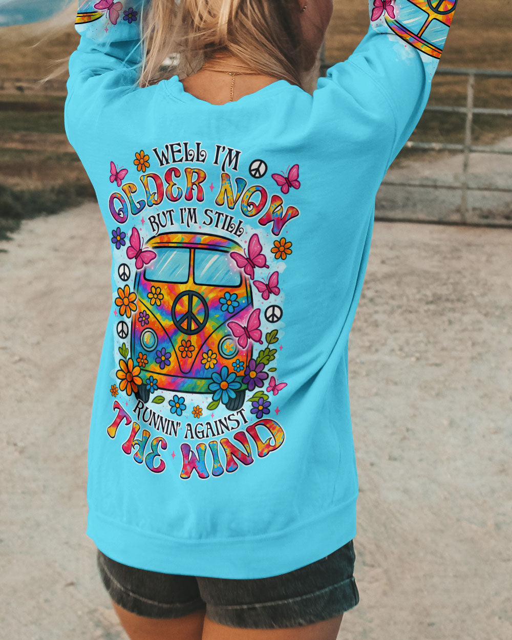 Well I_E2_80_99m Older Now But I_E2_80_99m Still Runnin_E2_80_99 Against the Wind Retro Hippie Van Graphic Tee AOP Shirts _10_ pk0gX